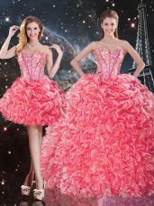 Adorable Coral Red Sweetheart Lace Up Beading and Ruffles Sweet 16 Quinceanera Dress Sleeveless