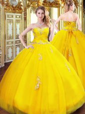 Floor Length Ball Gowns Sleeveless Gold 15 Quinceanera Dress Lace Up