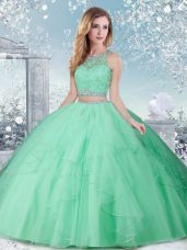 On Sale Apple Green Sleeveless Tulle Clasp Handle Quinceanera Dress for Military Ball and Sweet 16 and Quinceanera