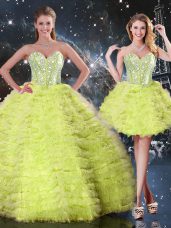 Sumptuous Floor Length Yellow Green Sweet 16 Quinceanera Dress Tulle Sleeveless Beading and Ruffles