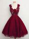 Glamorous Wine Red A-line Lace Straps Sleeveless Lace Knee Length Lace Up Bridesmaid Gown