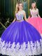 Colorful Floor Length Blue And White Sweet 16 Quinceanera Dress Scoop Sleeveless Clasp Handle
