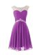 Noble Purple Scoop Zipper Beading Prom Gown Cap Sleeves