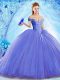 Blue Lace Up Off The Shoulder Beading Sweet 16 Quinceanera Dress Organza Sleeveless Brush Train
