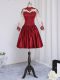 Beautiful Long Sleeves Elastic Woven Satin Mini Length Zipper Prom Dress in Wine Red with Beading and Appliques