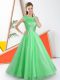 Top Selling Green A-line Bateau Sleeveless Tulle Floor Length Backless Beading and Lace Quinceanera Court Dresses