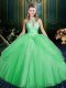 Custom Designed Beading and Pick Ups Quinceanera Gown Green Lace Up Sleeveless Floor Length