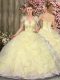 Gorgeous Sleeveless Tulle Floor Length Lace Up Quinceanera Dresses in Light Yellow with Beading and Ruffles