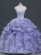 Romantic Lavender Quinceanera Gown Sweet 16 and Quinceanera with Beading and Ruffles and Pick Ups Sweetheart Sleeveless Lace Up