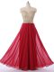 Shining Red Empire Chiffon Scoop Sleeveless Beading Floor Length Zipper Prom Gown