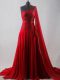 Edgy Wine Red Dress for Prom Chiffon Court Train Sleeveless Beading and Belt