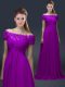 Floor Length Empire Short Sleeves Purple Mother Of The Bride Dress Lace Up