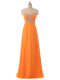 Inexpensive Orange Chiffon Lace Up Prom Party Dress Sleeveless Floor Length Beading and Ruching