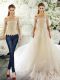 Affordable White Wedding Gowns Tulle Court Train Half Sleeves Lace