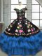 Organza and Taffeta Sweetheart Sleeveless Lace Up Embroidery and Ruffled Layers Sweet 16 Dress in Blue And Black