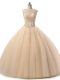 Luxury Champagne Scoop Neckline Beading and Lace Quinceanera Dress Sleeveless Lace Up
