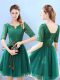 Fantastic Green Half Sleeves Tulle Lace Up Dama Dress for Prom