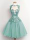 Fitting Light Blue High-neck Lace Up Lace Court Dresses for Sweet 16 Sleeveless