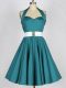 Perfect Teal Sleeveless Knee Length Belt Lace Up Quinceanera Court of Honor Dress