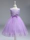 Graceful Lavender Scoop Neckline Lace and Bowknot Toddler Flower Girl Dress Sleeveless Zipper