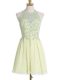 Chiffon Halter Top Sleeveless Lace Up Appliques Bridesmaid Dress in Light Yellow