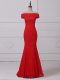 Attractive Lace Up Evening Dress Red for Prom and Military Ball with Lace and Appliques