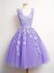Lavender Sleeveless Lace Knee Length Wedding Party Dress