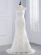 Zipper Wedding Dress White for Wedding Party with Lace Brush Train