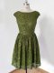 Nice Olive Green Scoop Lace Up Lace Bridesmaid Dresses 3 4 Length Sleeve