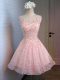 Exceptional Pink Lace Lace Up Scoop Sleeveless Mini Length Prom Dresses Lace and Appliques