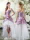 Super White And Purple A-line Spaghetti Straps Sleeveless Tulle High Low Lace Up Ruffles Wedding Dress
