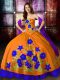 Floor Length Orange Red Quinceanera Gown Taffeta Sleeveless Embroidery