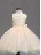 Champagne Ball Gowns Lace and Bowknot Flower Girl Dresses for Less Backless Organza Sleeveless Knee Length