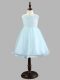 Lace and Bowknot Little Girl Pageant Dress Light Blue Zipper Sleeveless Knee Length