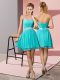 Aqua Blue A-line Sweetheart Sleeveless Chiffon Mini Length Lace Up Beading Homecoming Party Dress