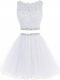 White Tulle Zipper Sleeveless Mini Length Beading and Lace and Appliques