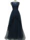 Hot Selling Tulle Bateau Sleeveless Zipper Lace and Appliques Mother Of The Bride Dress in Navy Blue