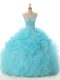 Fine Organza Sweetheart Sleeveless Lace Up Beading and Ruffled Layers Sweet 16 Quinceanera Dress in Aqua Blue