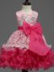 Fancy Hot Pink Organza Zipper Scoop Sleeveless Tea Length Flower Girl Dresses Lace and Ruffled Layers and Bowknot