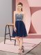 Navy Blue Empire Sweetheart Sleeveless Chiffon Knee Length Lace Up Beading Prom Gown