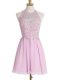 Edgy Sleeveless Chiffon Knee Length Lace Up Wedding Party Dress in Lilac with Appliques