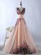 Floor Length Empire Sleeveless Peach Prom Party Dress Lace Up