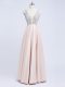 V-neck Sleeveless Backless Formal Evening Gowns Champagne Elastic Woven Satin
