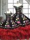 Chic Red And Black Ball Gowns Embroidery and Ruffled Layers 15th Birthday Dress Lace Up Organza and Taffeta Sleeveless Floor Length