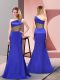 Flare Royal Blue Prom Evening Gown Prom and Party with Pattern One Shoulder Sleeveless Side Zipper