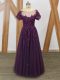 High Class Purple Zipper Mother Of The Bride Dress Lace and Appliques Short Sleeves Floor Length
