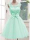 Noble Knee Length A-line Sleeveless Apple Green Dama Dress for Quinceanera Lace Up