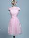 Custom Made Belt Dama Dress for Quinceanera Baby Pink Side Zipper Sleeveless Mini Length
