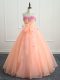 Sleeveless Floor Length Beading and Appliques and Bowknot Lace Up Sweet 16 Quinceanera Dress with Peach