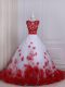 Charming White And Red Scalloped Neckline Appliques Wedding Dresses Sleeveless Zipper
